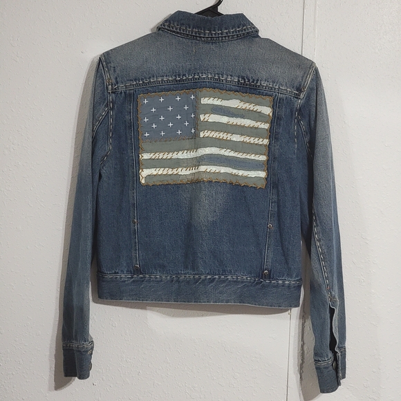 Double D Ranch x Kimo Sabe Denim Jacket Medium Flag Back Pins Western Boho - Picture 2 of 9